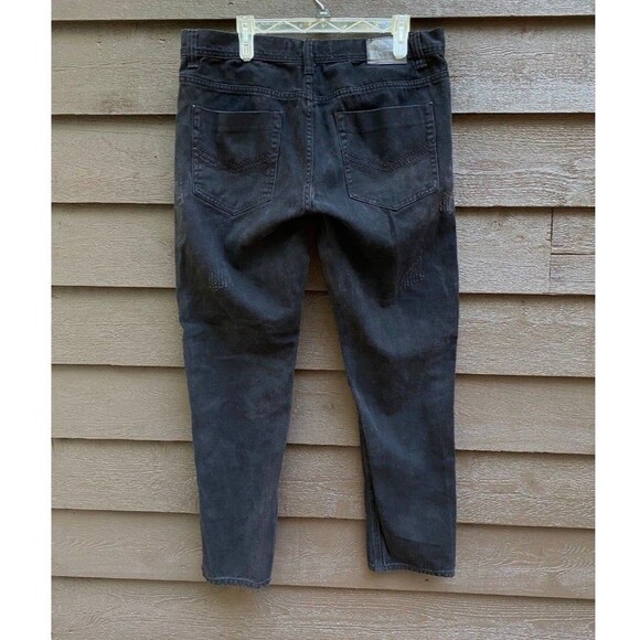 Bleecker & Mercer Black distressed moto grunge Slim Taper Fit  jeans Sz 38 x 31 - Picture 2 of 10